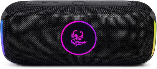 IP740 Portable Bluetooth Speaker, Stereo Sound & Deep Bass, IPX6 Waterproof, Dynamic RGB Lights, Bluetooth 5 Wireless Pairing, 12H Playtime, TF/USB/AUX/FM, Black