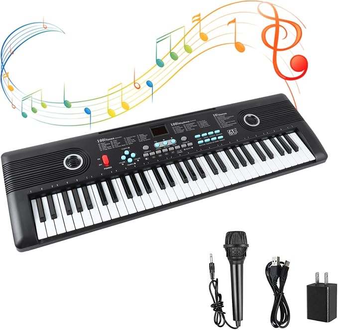 61 Key Piano Keyboard with Built-in Speaker & Microphone, Portable Electronic Digital Piano for Beginners, Ideal Musical Gift with Teaching Features