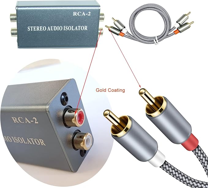 Noise Isolator RCA Audio Hum Eliminator (No Affects Bass) Noise Filter Aluminum Shell Ground Loop Noise Isolator for HiFi Stereo Home Theater Car Audio Player Plug&Play (Silver-Gray)