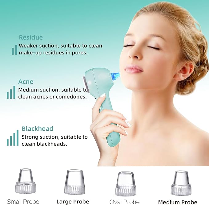 UMICKOO Face Scrubber Exfoliator,Facial Cleansing Brush Waterproof with LCD Screen,Blackhead Remover Vacuum with 5 Brush Heads,Face Spin Brush for Exfoliating (Mint-Green)