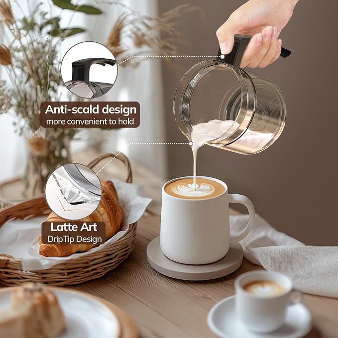 Electric Milk Frother and Steamer, 16.9oz/500ml Milk Steamer and Frother for Latte, Dishwasher Safe, BPA Free, 4 Functions, Enjoy Perfect Milk Froth in 2 Min