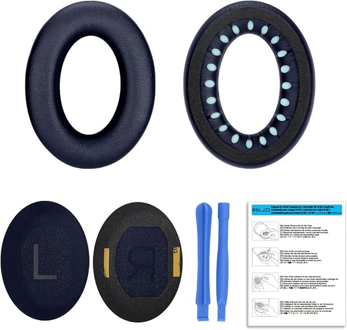 ELZO Replacement Ear Pads for Bose QuietComfort 45 (QC45)/QC SE Headphones, Premium Softer Leather, High-Density Noise Cancelling Foam, Added Thickness, Blue