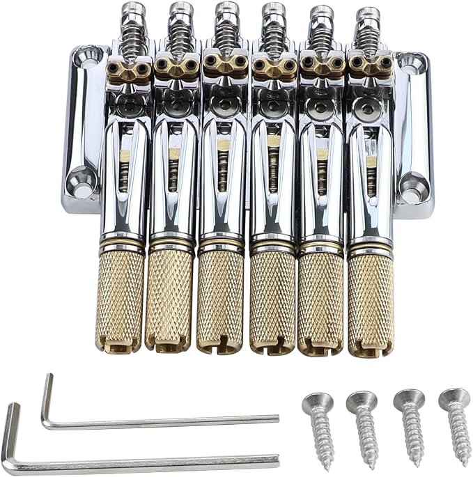 10.5mm Headless Electric Guitar Bridge Chrome Headless Bass Guitar Bridge Brass Saddles Zinc Alloy Plate Electric Guitar Bridge 6 String Headless Guitar Bridge Fixed