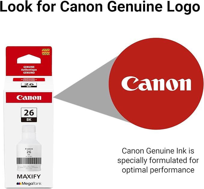 Canon GI-26 Black Ink Bottle, Compatible to GX7020 and GX6020 Supertank Printers (Pack of 2)