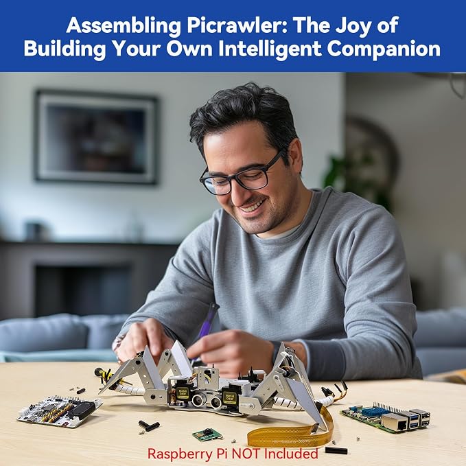 SunFounder PiCrawler AI Robot Kit for Raspberry Pi 5/4/3B+/Zero 2W, Openclaw LLMs ChatGPT/Gemini/Grok, Voice&Video Recognition, Python/Scratch, Mic, Camera (RPI NOT Included)