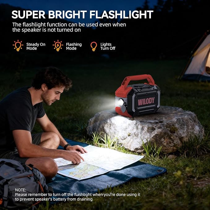 Wilody Speakers Bluetooth Wireless, 100W Loud Outdoor Speaker with Bass, IPX7 Waterproof Floatable, 20H Playtime, RGB Light, Portable Speaker with TWS for Work, Outdoor, Garage, Camping (Crimson)