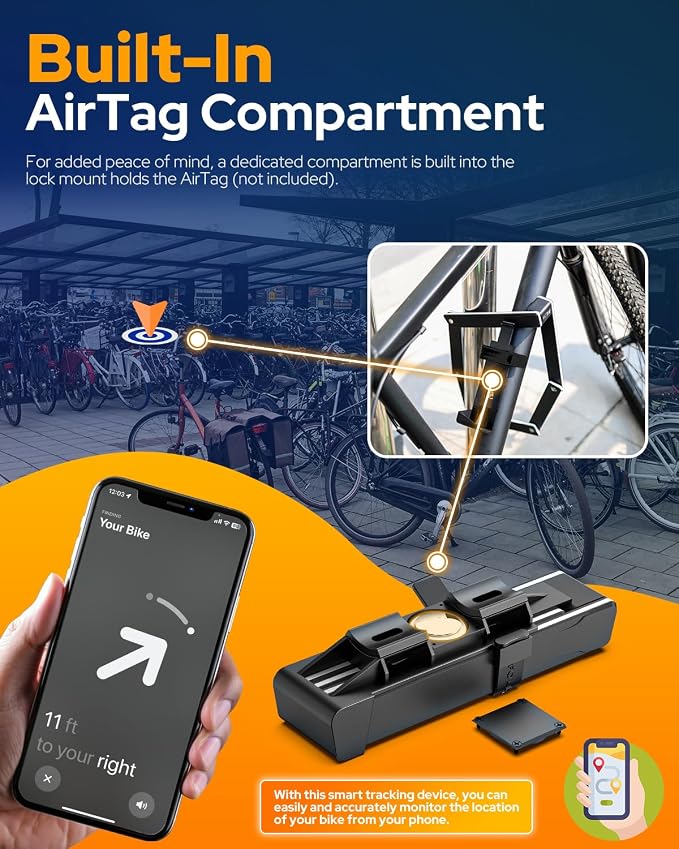 VICTGOAL Folding Bike Lock for Airtag Bike Mount Hidden, Heavy Duty Bike Locks with Keys, Foldable Bike Lock with Mount Anti-Theft Tracker Case for Bicycle Ebike Scooter (Black)