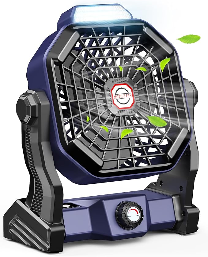 JINLICTE Portable Camping Fan, Rechargeable Battery Powered Tent Fans for Camp Hanging, [13-60Hrs Runtime], 9 Inch, Stepless Speed, Powerful&Quiet, for Picnic, Barbecue, Fishing, Travel, Home, Tent