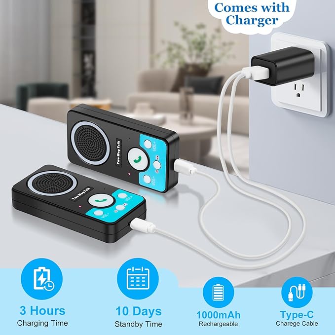 Intercoms Wireless for Home, 2 Way Audio Hands-Free Long Range Wireless Intercom System, 4 Ringtones 8 Volume Levels, Up to 10 Days Standby Intercom Syetem for House, Office, Classroom, Black