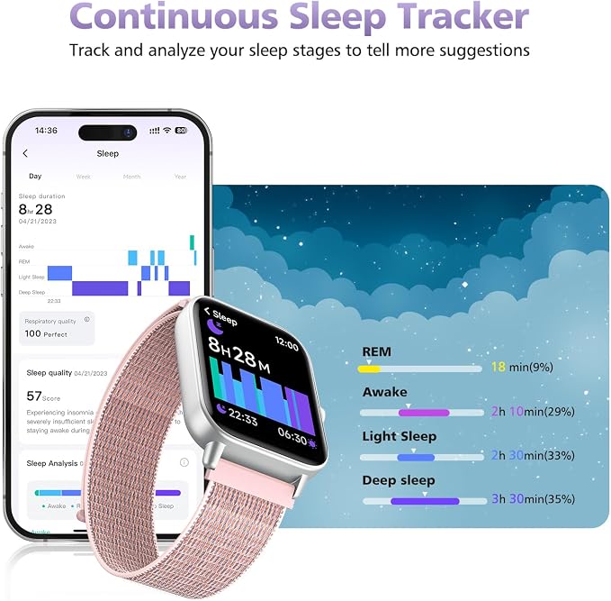 Smart Watches for Women, 1.85" Alexa Fitness Trackers with Call & SMS, Heart Rate, SpO2, Stress & Sleep Monitor, IP68 Waterproof Smartwatch for Android iPhone Samsung etc., 100+ Sports Modes, 2 Bands