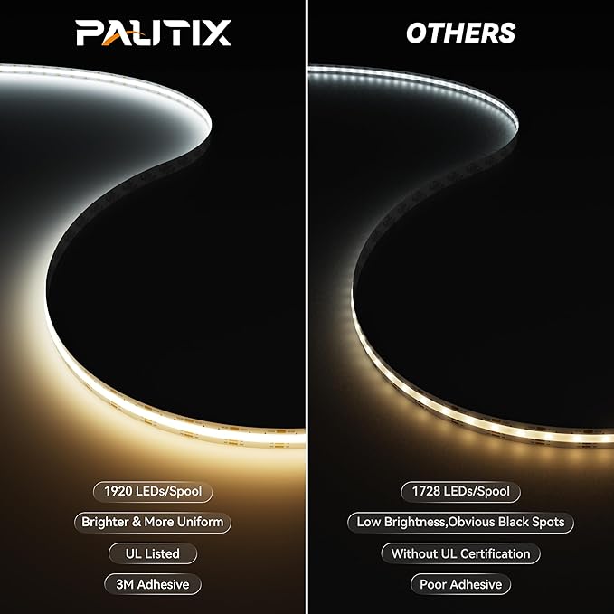 PAUTIX COB LED Strip Light White CCT Tunable, Super Bright Dimmable 2700K-6500K All in One UL-Listed LED Tape Light, for Under Cabinet Bedroom Kitchen Shelf Mirror DIY Lighting, 9.84ft