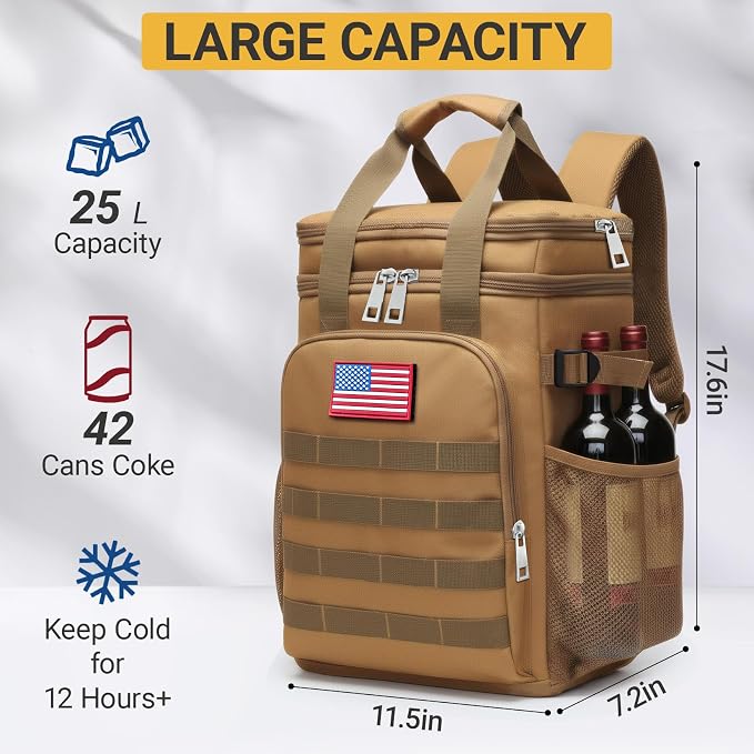 Fathers Day Gift-Tactical Backpack Cooler,Large Cooler Backpack Lunch Box for Men Adults Work with Handle,Insulated Soft Thermal Bag