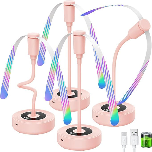 TriPole Fly Fans for Tables, 2000mAh Rechargeable Battery Operated Food Fan Lasts 20 Hrs with LED Display, Portable Fly Table Fan Indoor Outdoor for Picnic, Party, BBQ, Kitchen, Patio, 4 Pack Pink