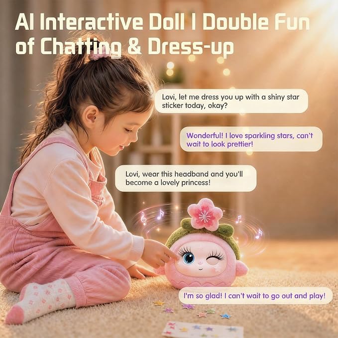 Lovi AI Interactive Emo Robot for Kids, Smart Plush Talking Toys Companion, LCD Eye Screen Desktop Robots for Play, Bedtime and Learning, Rechargeable Electronic Pets Gift for Boys and Girls