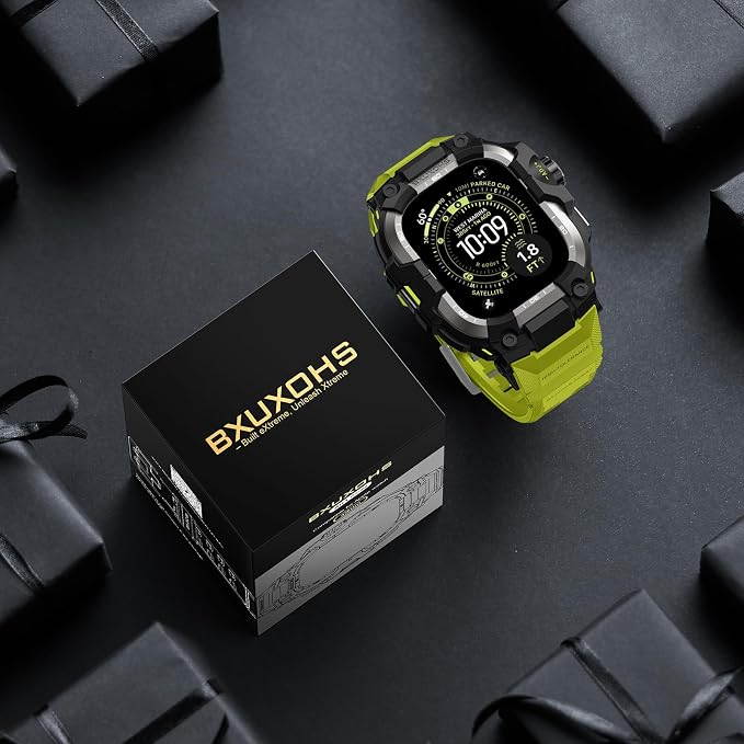 BXUXOHS Rugged Case and Band for Apple Watch Ultra 3/2/1 49mm Men, Military Grade Shockproof Bumper Cover, with 2 Pack Screen Protector, Tactical Band Case for iWatch Ultra 3 2 1 Man, Green