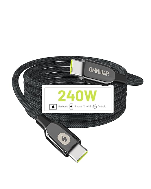 240W USB C to USB C Cable (6FT/Woven), Type C Charger Fast Charging Cord for iPhone 17/16/15, Nylon Braided C to C Cable Fast Charging for MacBook iPad Samsung S26/S25 Cameras Speakers Earbuds