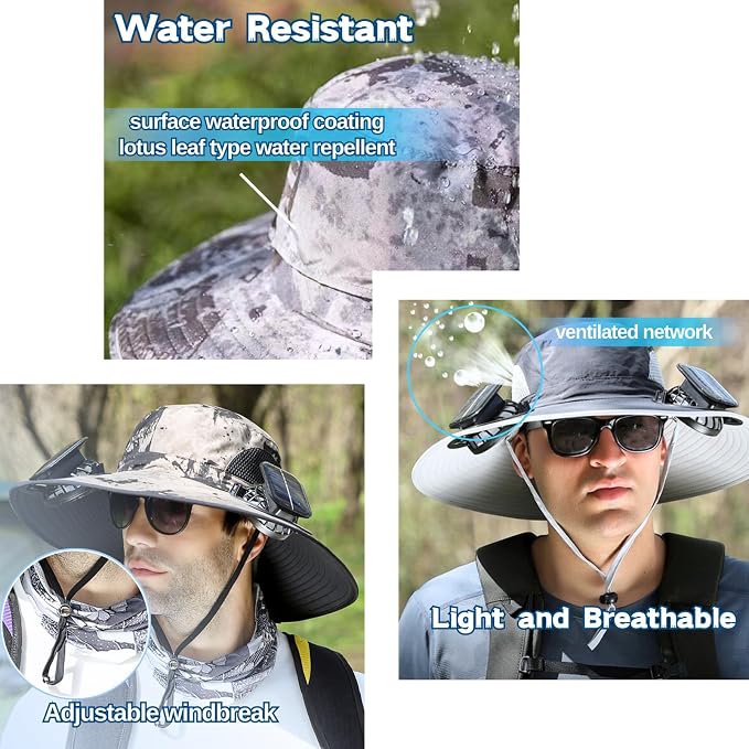 Wide Brim Sun Hat with Solar Fan, Solar Fan Hat, Men Sunscreen Sun Hats with Fans, SolarFan Outdoor