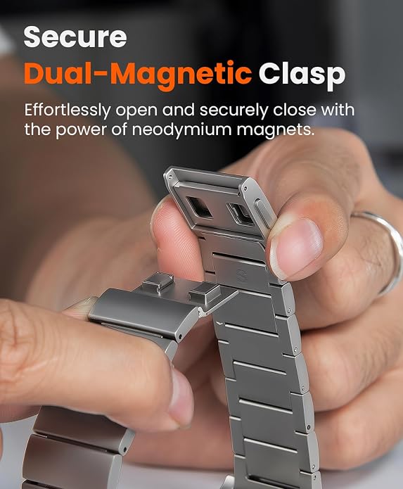 Grade 5 Titanium Band for Apple Watch Ultra 3/2/1 49mm & Series 11/10 46mm,Dual Magnetic Clasp with Adjustable Small Link,Scratch Resistant & Premium Color Matched Metal Band for Men,CRNS02