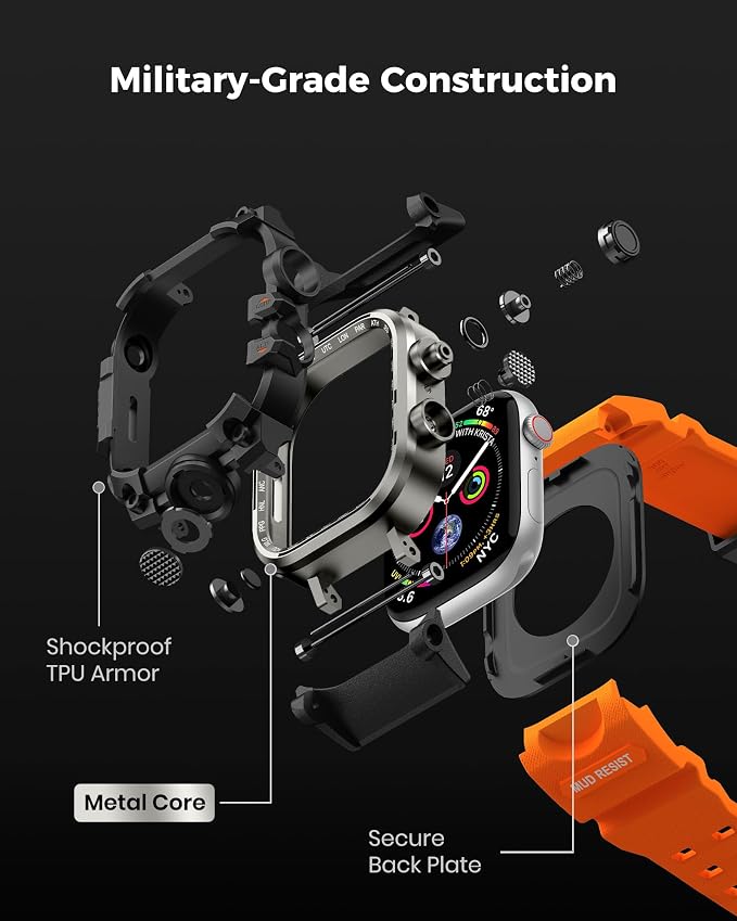 amBand Rugged Case with Band for Apple Watch 44mm, Compatible with iWatch Series SE 3/SE 2nd Generation/SE/6/5/4, Military Grade Shockproof Bumper Cover, Tactical Band for Men, Orange