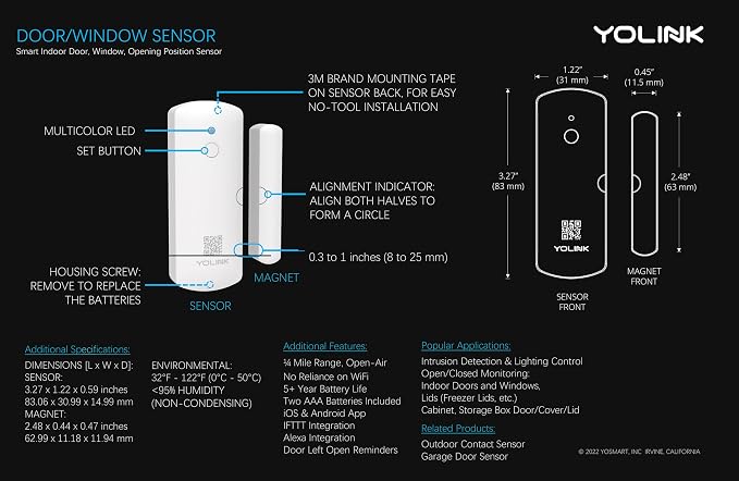 YoLink Home Security System, Wireless Smart DIY Alarm System, with App/Email/Limited SMS Alert, 5 Pieces-Kit (Speaker Hub, Door Window Sensor, Motion Sensor, AlarmFob), 2.4GHz Wi-Fi Required