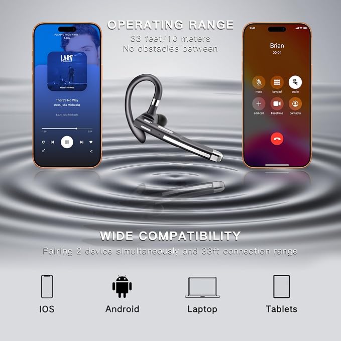 Bluetooth Headset V6.1,100Hrs Talk Time Dual Noise Cancellation Wireless Earpiece,CVC8.0 Noise Cancelling Wireless Earbud, Business Earbud with 500 mAh Charging Case for Trucker/Home/Office Work