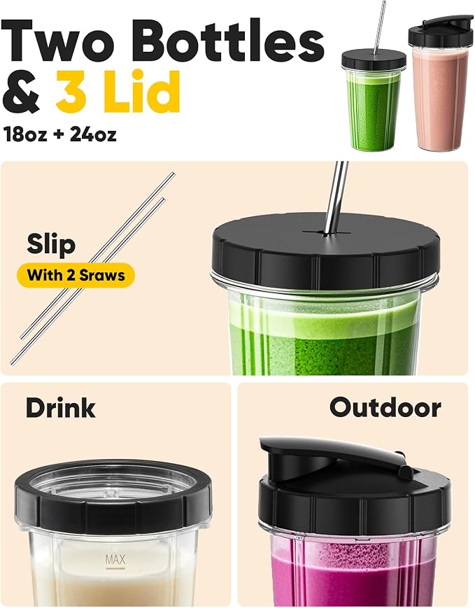 Blender for Smoothies,1200W High-Power Blenders for Kitchen,11 Pcs Smoothie Maker Set with 18oz and 24oz Travel Cups,Ice Crushing, Shakes & Grinding, Ready in 60 Seconds for Home & On-the-Go