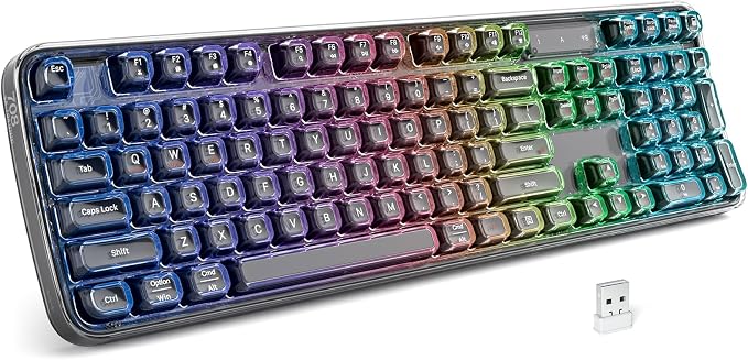 GEEZER Computer Backlit Keyboard Black Crystal - Full-Size Bluetooth Wireless Rechargeable Transparent Keycap Portable Keyboards Compatible with Windows, Laptop, PC, Desktop