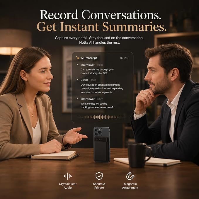 AI Voice Recorder, Notta Memo Digital Voice Recorder w/Case, AI Transcription & Summary of Global Main Languages, 2000h Recording Memory, One-Press Recording for Calls, Meetings, Interviews, Lectures