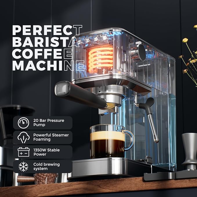 Espresso Machine with Rapid Cold Brew, Hot & Iced Coffee Machine, Espresso Maker with Milk Frother Steam Wand, One Touch Control with 41oz Water Tank for Latte, Cappuccino, Gift