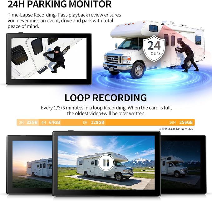 Fookoo AHD 1080P Dual Wired Backup Camera System, 10.1" Touchscreen Monitor Blind Spot Detection Vibration-Proof 10G Cameras MP3 MP5 Waterproof for Tractor Trailer Excavator Skid Steer Harvester RV