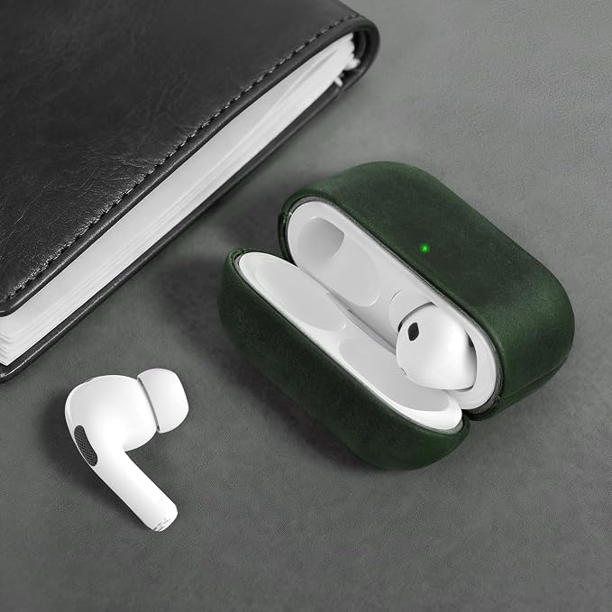 for AirPods Pro 2 Case Crazy Horse Leather, Handcrafted Vintage Genuine Leather Shockproof Protective Cover Accessories with Lanyard Compatible with AirPods Pro 2nd/1st Generation