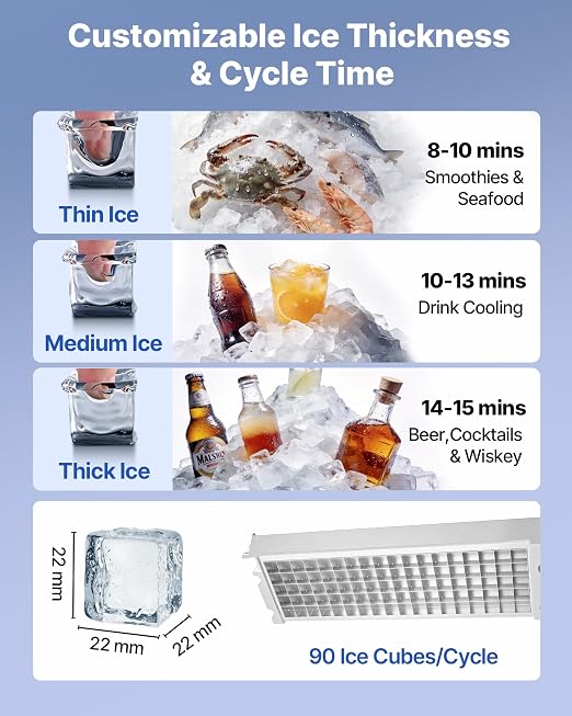 VEVOR Commercial Ice Maker Machine, 265 lbs/24h with 85 lbs Storage Capacity, Built-in/Freestanding/Under Counter, Stainless Steel Ice Maker with LED Display & Self-Cleaning, for Home Bar Restaurant