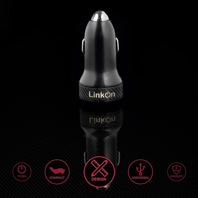 LinkOn 45W USB C & USB A Car Charger PD 3.0 (27W) + QC 3.0 (18W) Dual Port – Compact Fast Car Charger Compatible with iPhone 15/16, iPad, Galaxy S23/S24, Pixel, Tablets
