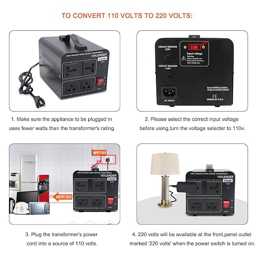Yinleader 110V to 220V Voltage Converter Transformer 2000W Step Up/Down 110/120 Volt - 220/240 Volt Converter