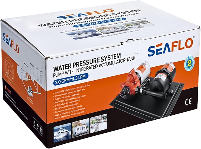 SEAFLO 33 Series Water Pump and Accumulator Tank System - 115V, 3.3 GPM, 45 PSI, 0.2-Gallon Tank | Reduces Cycling | For Marine, RV, Off-Grid, and Home Use | 4-Year Warranty