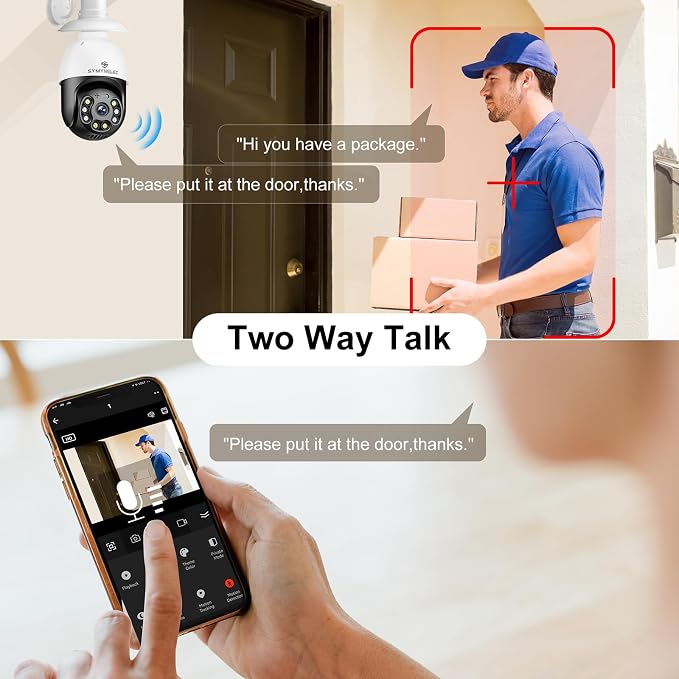 SYMYNELEC Light Bulb Security Camera Outdoor Waterproof 2.5K, 2.4GHz Wireless WiFi Light Socket Cam with AI Human Motion Detection Tracking 4MP Color Night Vision Siren Alarm Works with Alexa Google