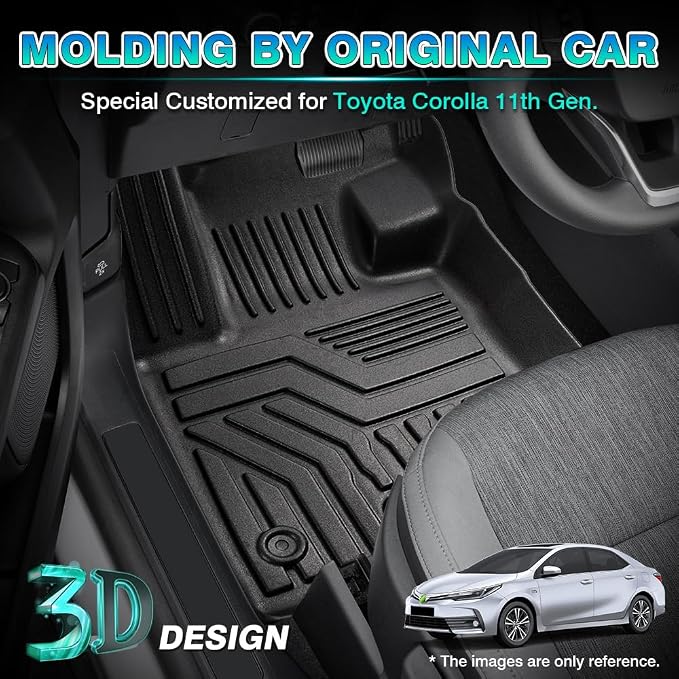 T TGBROS Floor Mats Custom Fit for 2014–2019 Toyota Corolla Sedan Accessories All Weather Protection TPE 2 Rows Floor Liners Set Non-Slip Black