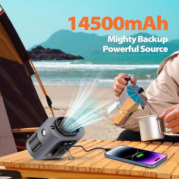 AddAcc Portable Waist Fan - 14500mAh Rechargeable Battery, 67Hrs Cooling Belt Fan, 5 Powerful Speed & 360° Rotatable, Hands-Free Clip On Waist With LED Light for Work Gift Camping Travel Outdoor