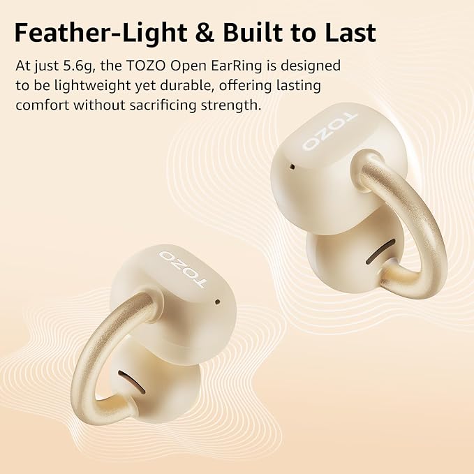 TOZO OpenEarRing True Open Ear Earbuds, Lightweight Comfort Open Ear Clip Wireless Earbuds, 40H Play Bluetooth 5.4 Headphones with Smart Digital Display Design Fit Sports Running, Workout Yellow