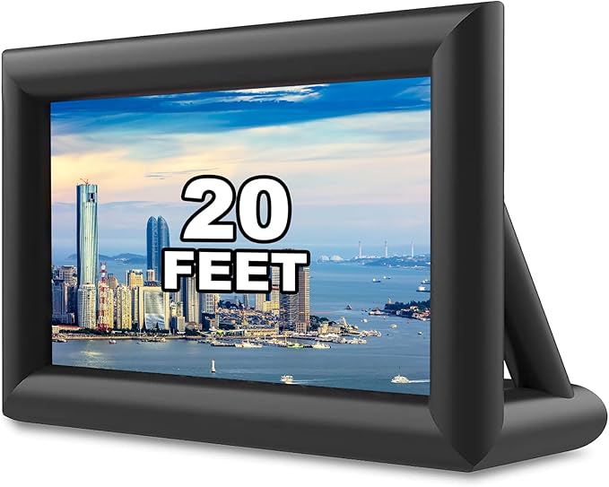 GYUEM 20 feet Inflatable Portable Projector Movie Screen - Huge Air-Blown Cinema Projection Screen Package with Rope, Blower,Tent Stakes - Front & Rear Projection,for Outdoor Party Backyard Pool Fun