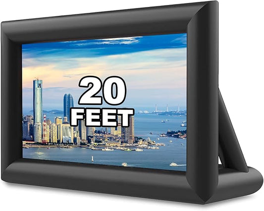 GYUEM 20 feet Inflatable Portable Projector Movie Screen - Huge Air-Blown Cinema Projection Screen Package with Rope, Blower,Tent Stakes - Front & Rear Projection,for Outdoor Party Backyard Pool Fun