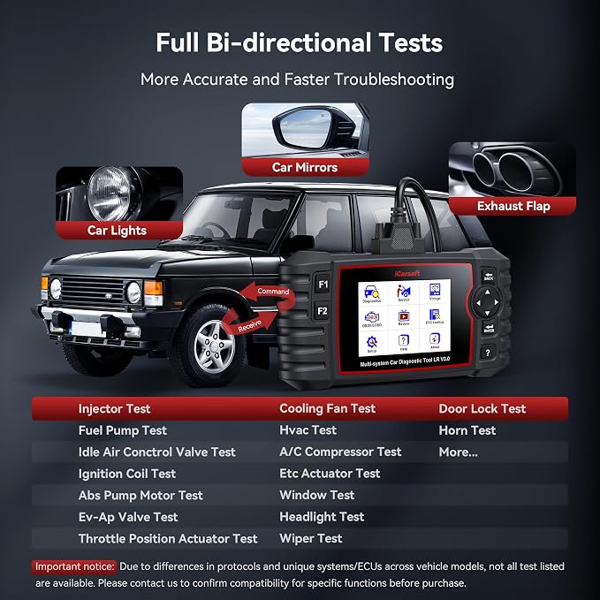 iCarsoft LR V3.0 2026 Ver Bidirectional OBD2 Scanner for Most Land Rover/Jaguar from 1996-2023 Full Systems Diagnostic Scan Tool 37 Service/118 Graphic Data Engine Transmission ABS Car Code Reader