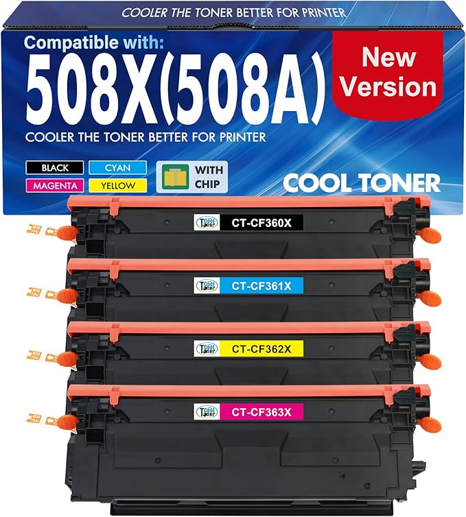 508X 508A M553 Toner Cartridge Set Compatible for HP 508A 508X CF360X CF360A for HP Color LaserJet Enterprise M553 M552 MFP M577 Series M552dn M553dn M553n M553x Printer High Yield New Version 4 Pack