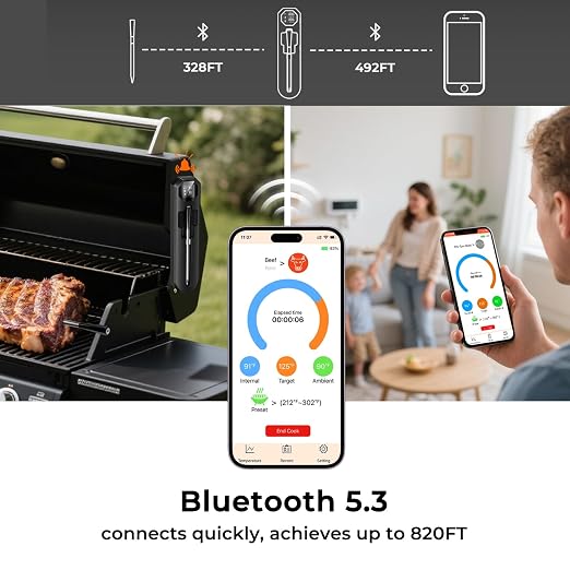 BlueSwan Wireless Meat Thermometer Digital, Food Thermometer Bluetooth 820 ft Range with APP for Grill Smoker Oven, Magnetic Design for BBQ Cooking, Birthday Gifts for Men Dad Husband