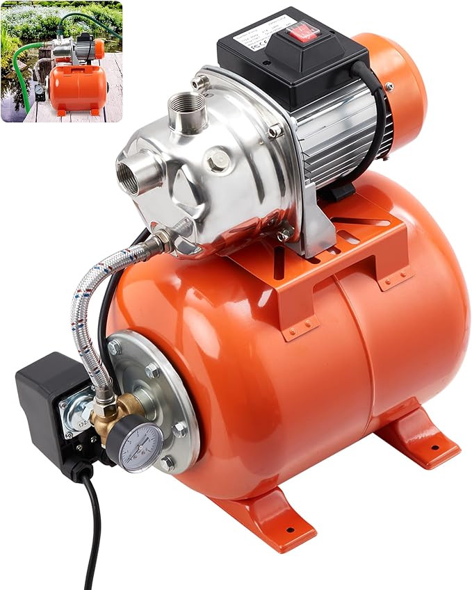 3/4 HP Shallow Well Pump,850 GPH Flow Rate,115V Pressure Switch with Stainless Steel Tank for Lawn,Car Washing, Home Irrigation,Veggie Garden & Landscaping Watering,Winter-Proof Design