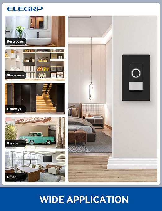 ELEGRP Smart Motion Sensor Switch, 2.4GHz Wi-Fi 3 Way Light Switch Compatible with Alexa & Google Assistant, APP Remote Control, Neutral Wire Required, UL Certified, No Hub Required (Black, 2 Pack)