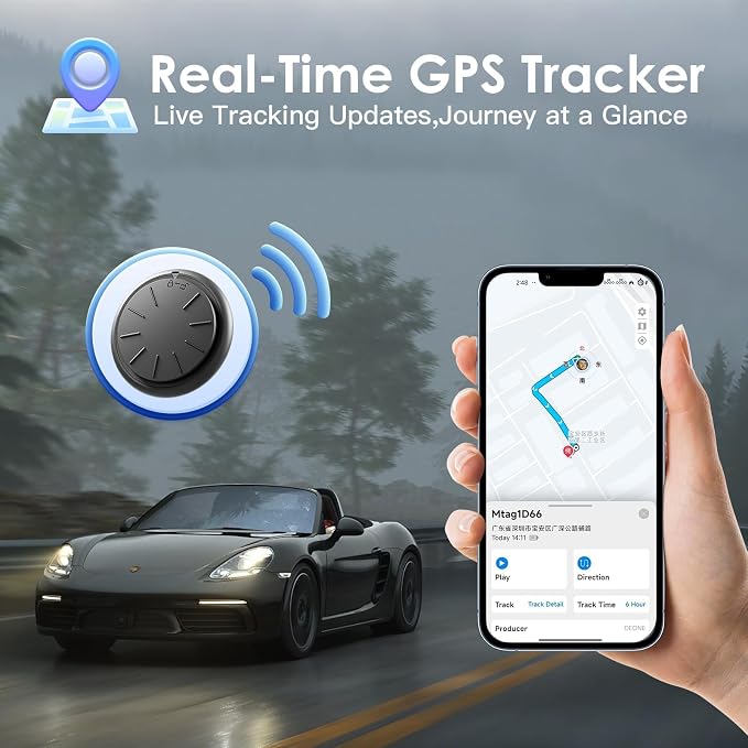 1PCS Black Tracker Device for Vehicles,Real Time GPS Car Tracker Work with Find My(iOS Only),No Monthly Fee Anti-Theft Car Locator,Hidden Car GPS Tracker with White Magnetic Case