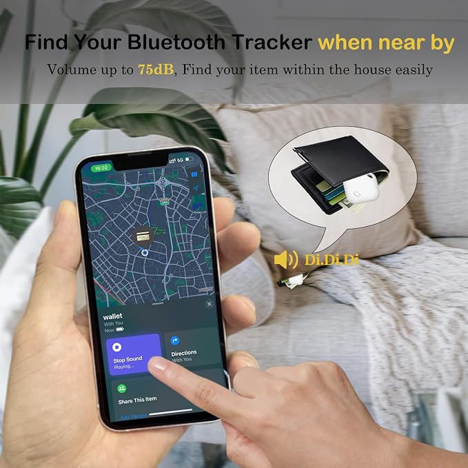 Key Finder & Tracker,Bluetooth Tracker Work with Apple Find My (iOS Only)，Wallet Tracker tag Locator, Item Finder for Keys, Bags, Wallets, Replaceable CR2032 Lithium Batteries - 4Pack