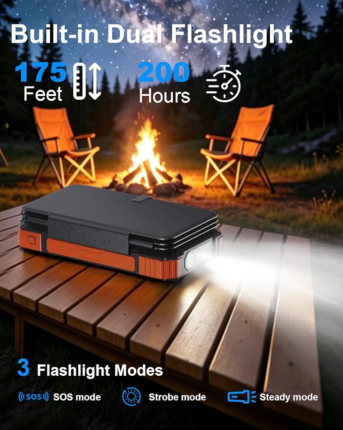 Power Bank 2 Pack, Solar Charger with Built-in Cables 49800mAh +Solar Power Bank 20000mAh for iPhone Android Samsung, iPad