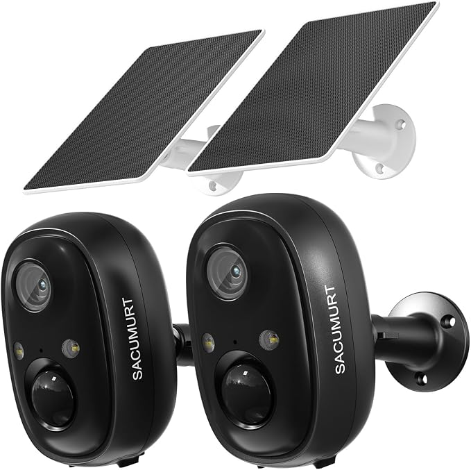 Solar Security Cameras Wireless Outdoor, Free Cloud Storage, 2.4G WiFi Camera Outdoor Wireless, Cameras for Home Security with Motion Detection, 2K HD, Color Night Vision, Works with Alexa, 2 Packs